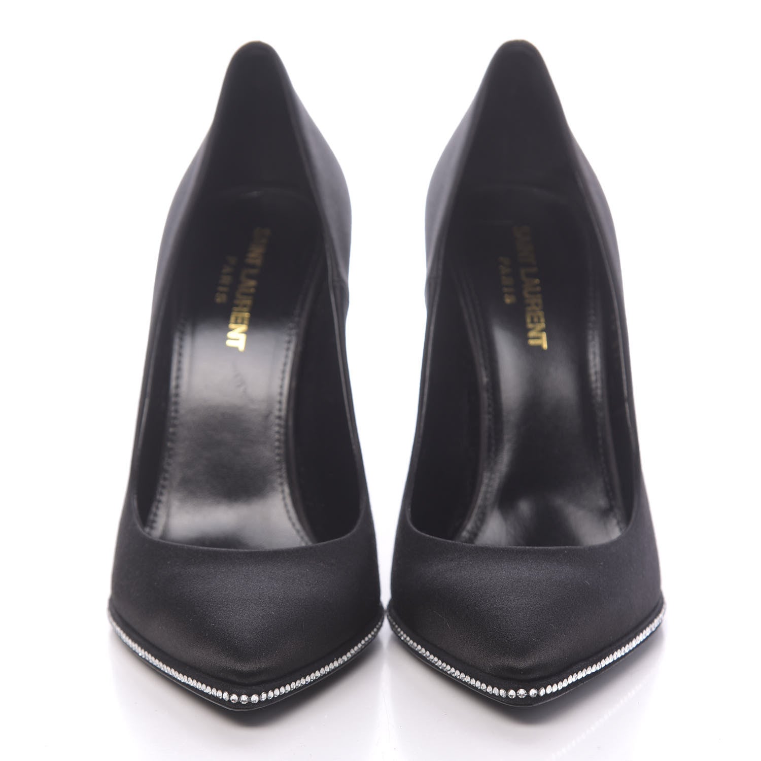 Saint Laurent Satin Crystal Embellished Freja 105 Pumps 37.5 Black 2 of 9