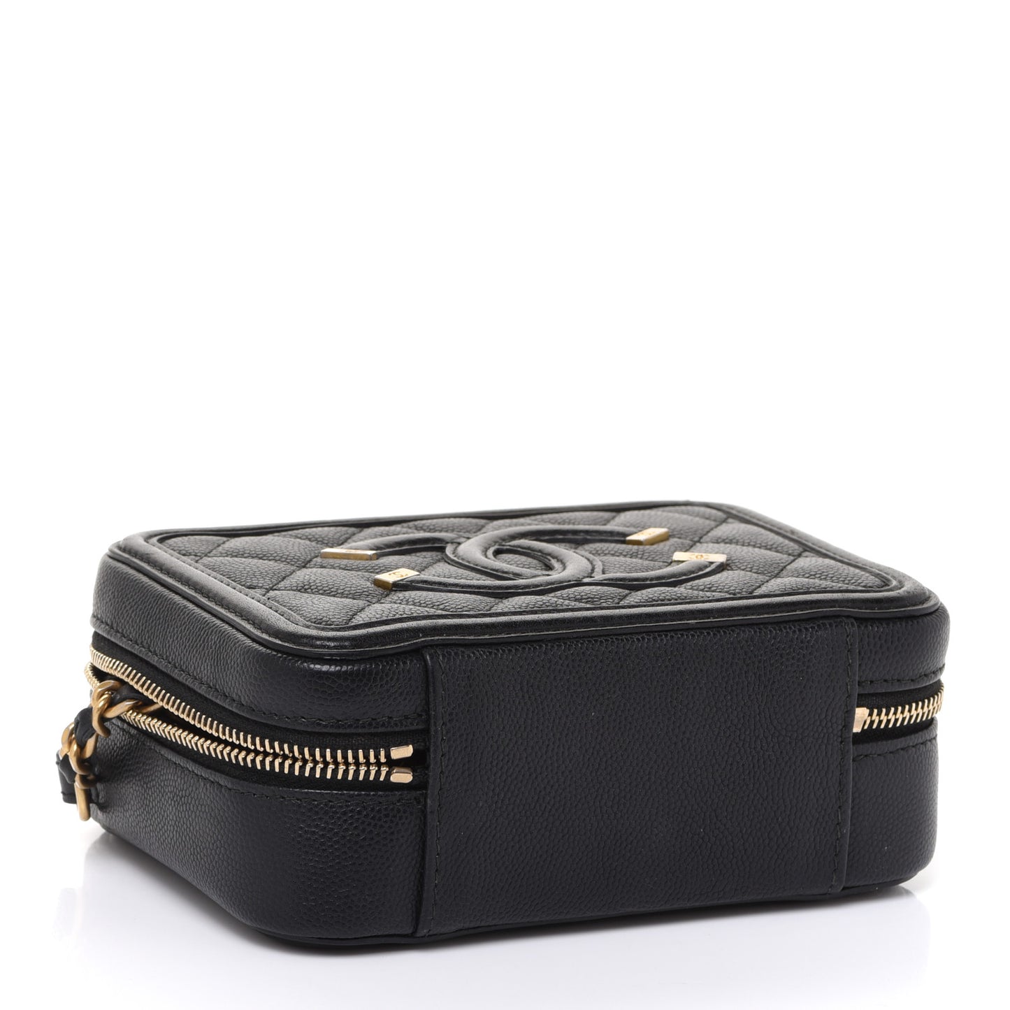 Caviar Quilted CC Filigree Vanity Clutch With Chain Black