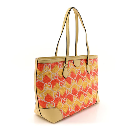 Gucci Straw Textured Dollar Calfskin Cancun Medium Ophidia Shopping Tote Orange Yellow 3 of 11