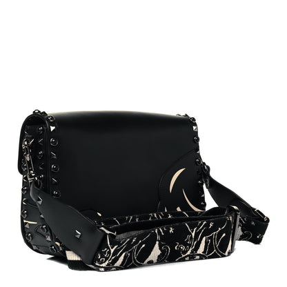 Valentino Garavani Calfskin Panther Medium Guitar Strap Rockstud Rolling Flap Saddle Bag Black 2 of 8