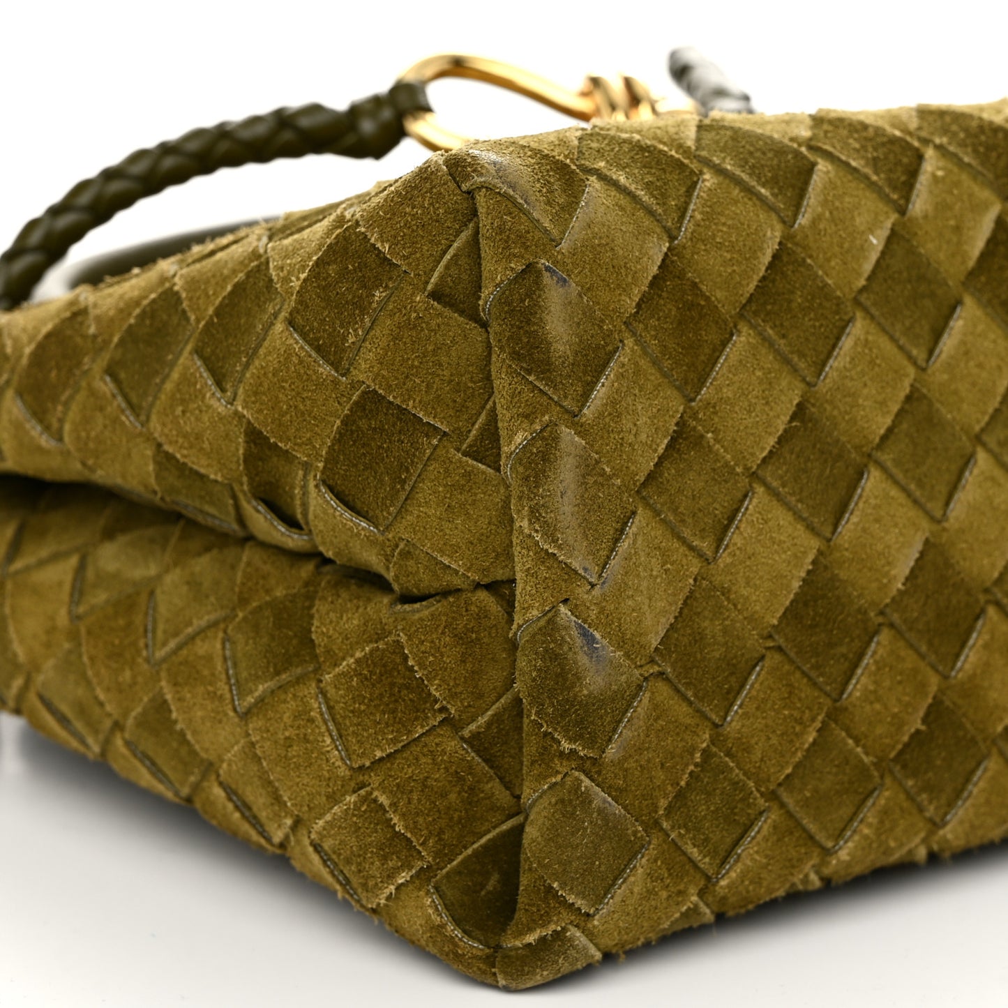 Suede Intrecciato Small Andiamo Shoulder Bag Olive Oil