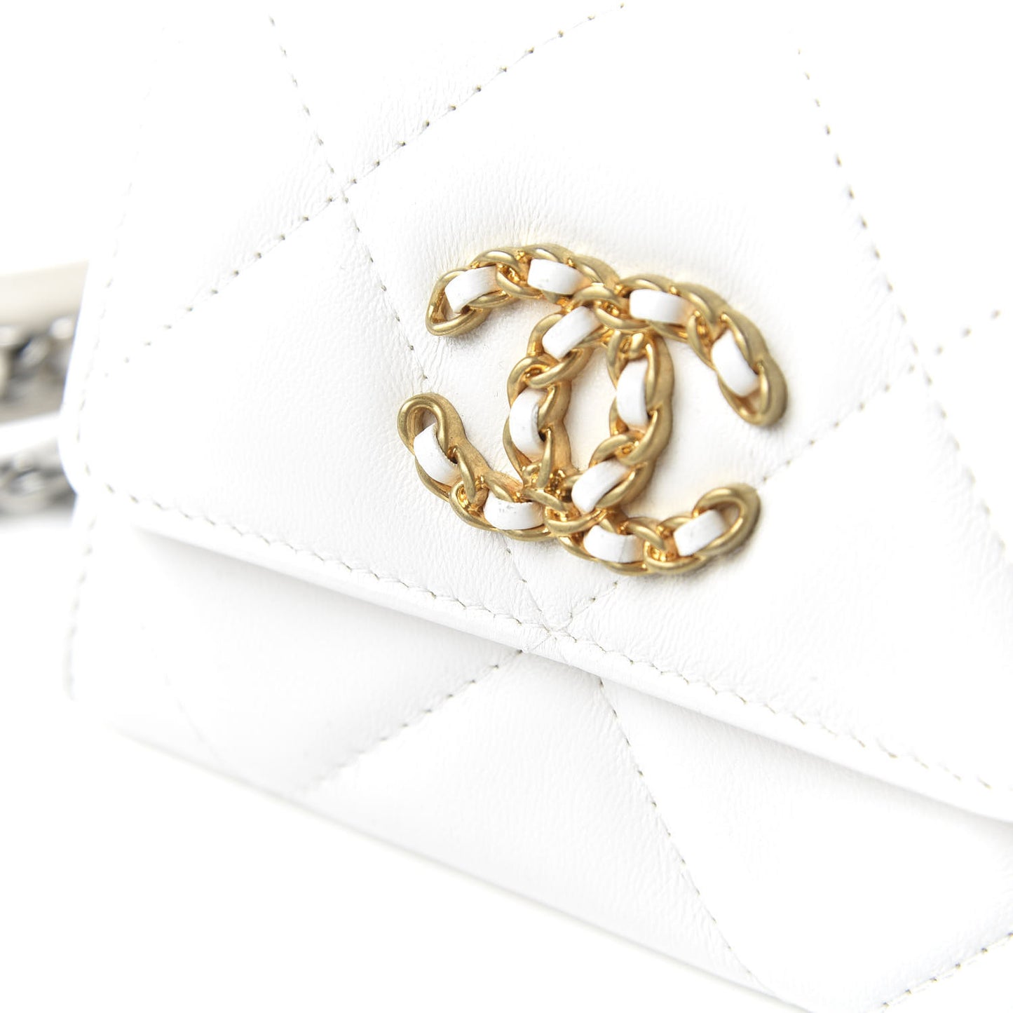 Lambskin Quilted 19 Flap Coin Purse With Chain White