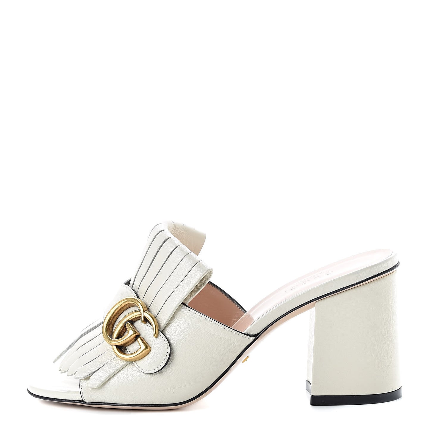 Malaga Kid GG Marmont Fringe 75mm Slide Sandals 37 Mystic White