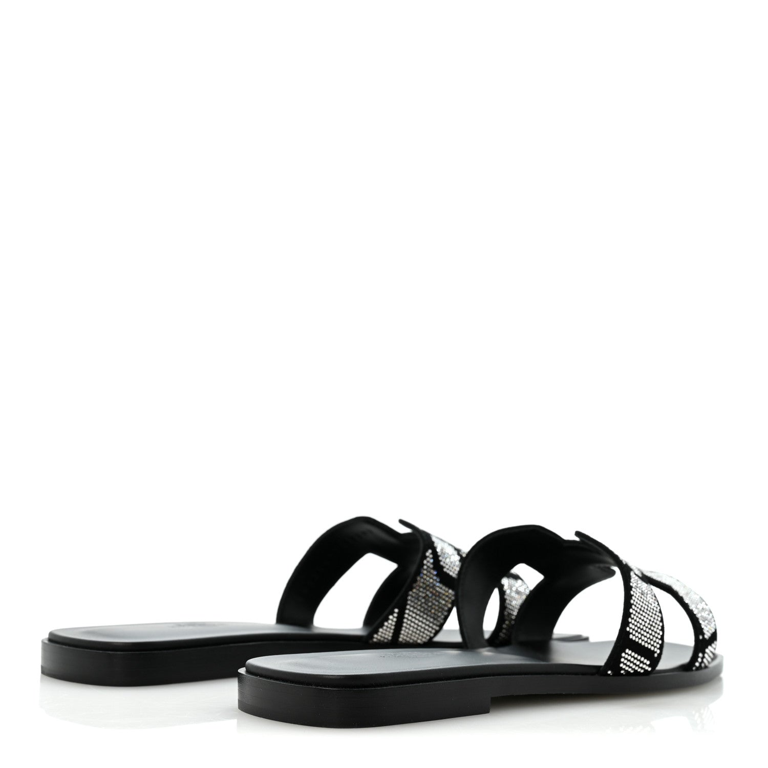 Hermes Suede Goatskin Crystal Figure Artistique Oran Sandals 40 Black Cristal 5 of 10