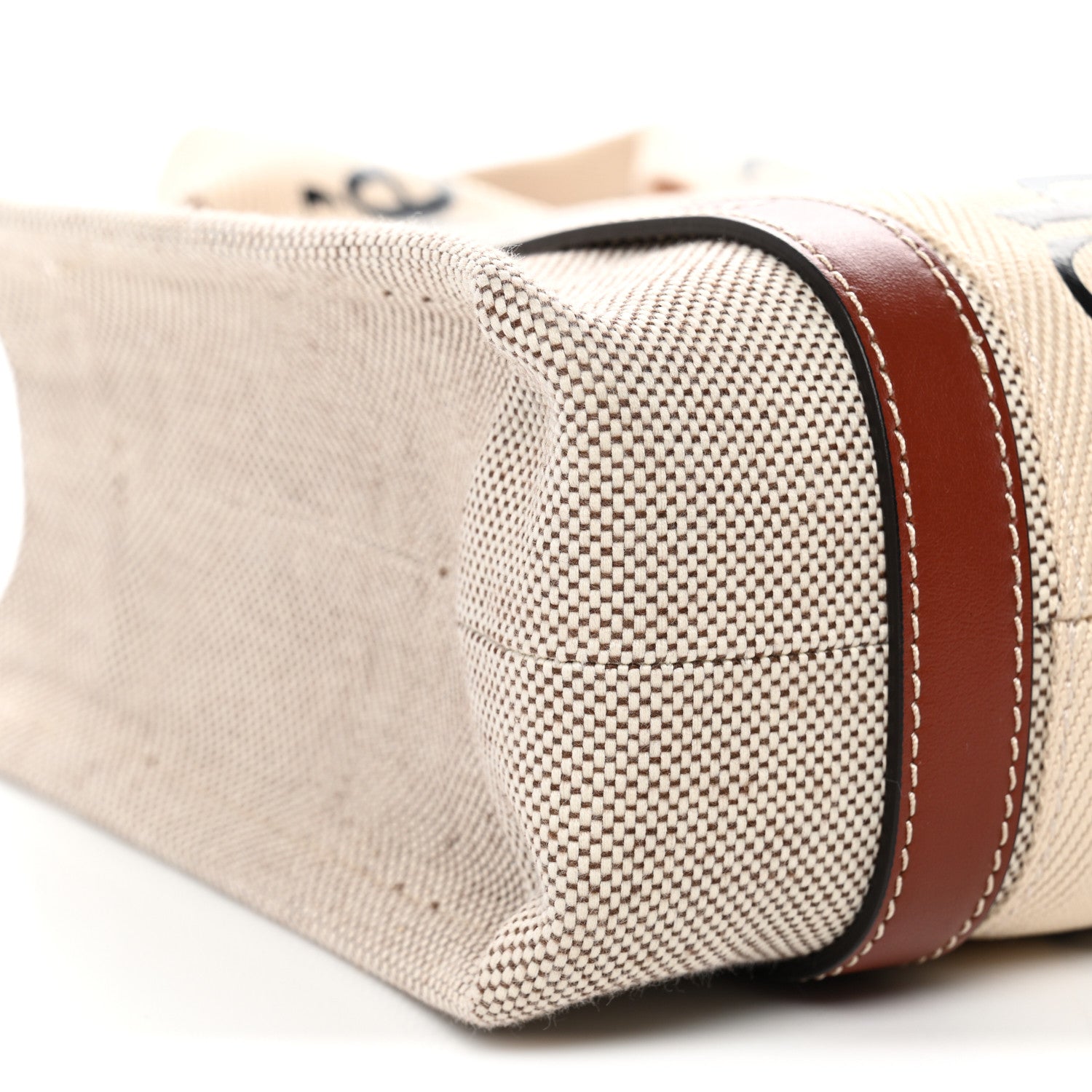 Chloe Cotton Calfskin Small Woody Ribbon Tote White Brown 9 of 10