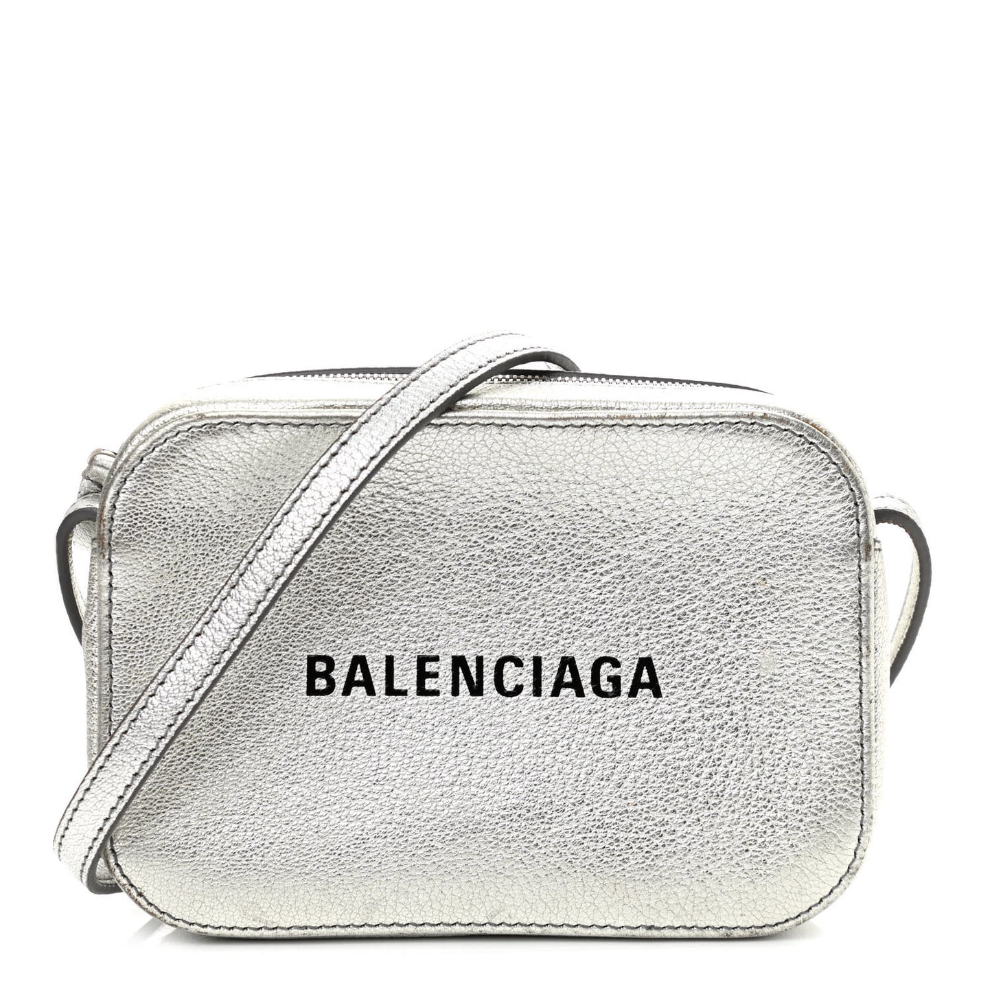 Metallic Goatskin Logo XS Everyday Camera Bag Argent Black