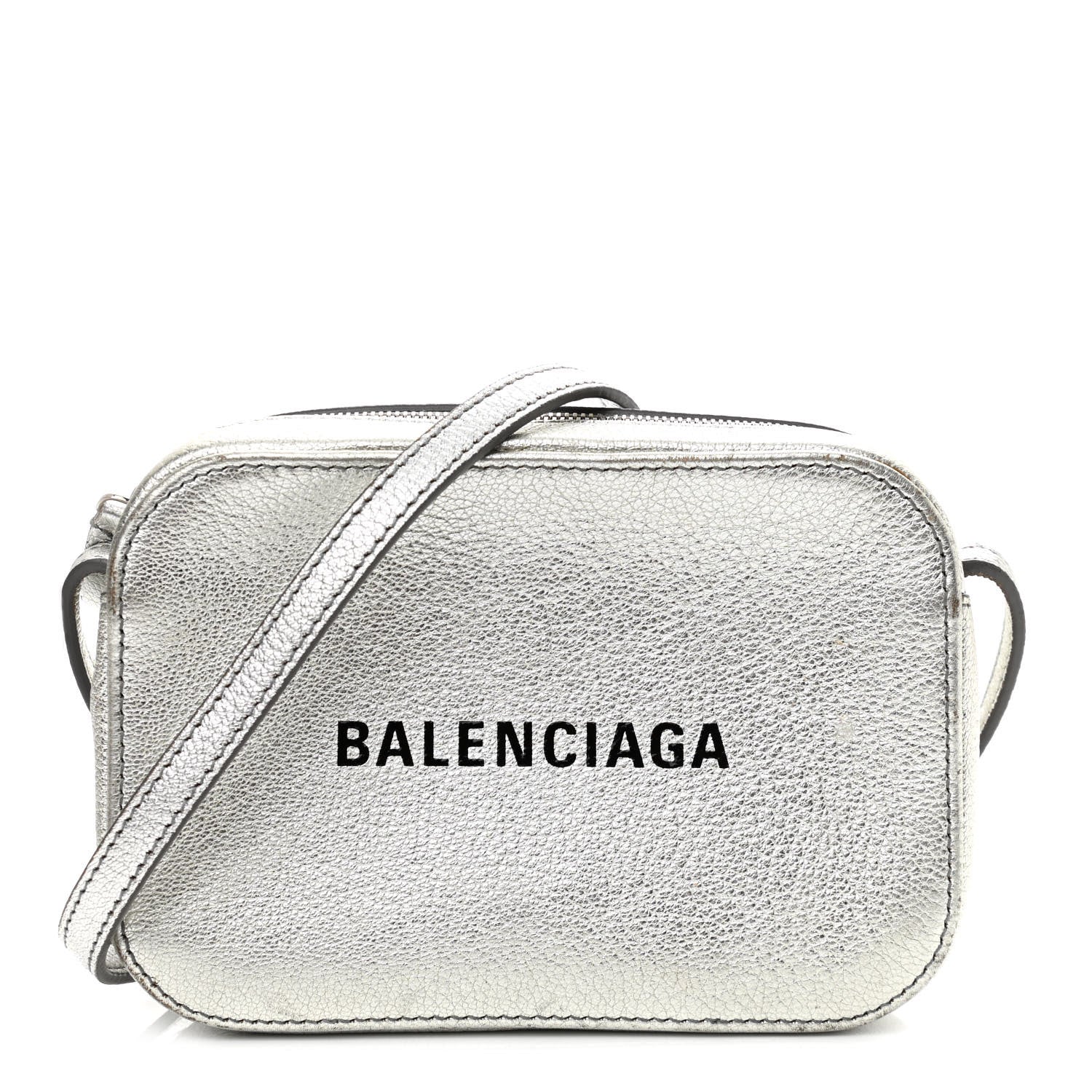 Balenciaga Metallic Goatskin Logo XS Everyday Camera Bag Argent Black 1 of 15