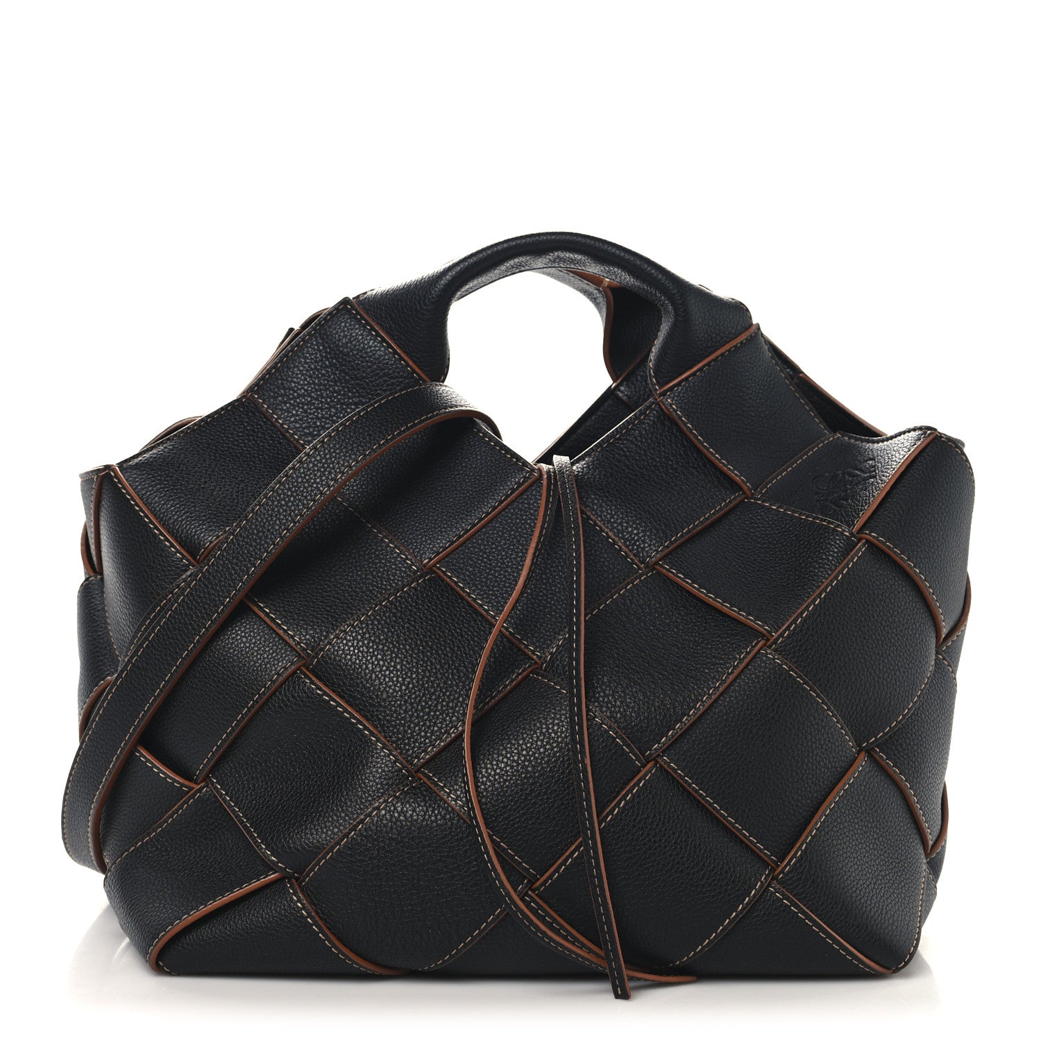 Loewe Soft Grained Calfskin Woven Basket Bag Black Tan 1 of 12