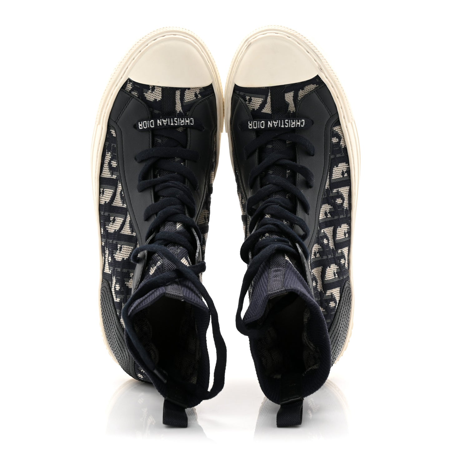 Technical Knit Calfskin Oblique Womens Walk'n Dior High Top Sneakers 39 Deep Blue