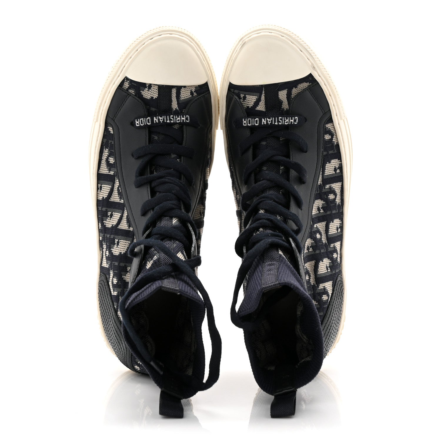 Christian Dior Technical Knit Calfskin Oblique Womens Walk'n Dior High Top Sneakers 39 Deep Blue 5 of 9