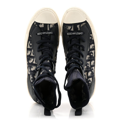 Christian Dior Technical Knit Calfskin Oblique Womens Walk'n Dior High Top Sneakers 39 Deep Blue 5 of 9