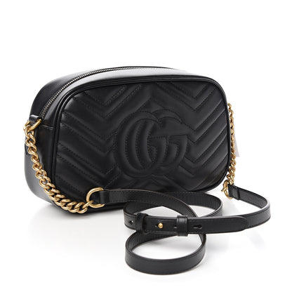 Gucci Calfskin Matelasse Small GG Marmont Chain Shoulder Bag Black 2 of 9