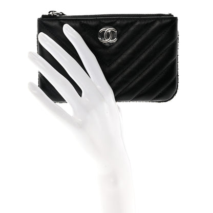 Chanel Lambskin Chevron Quilted Studded Small Cosmetic Case Black 2 of 8