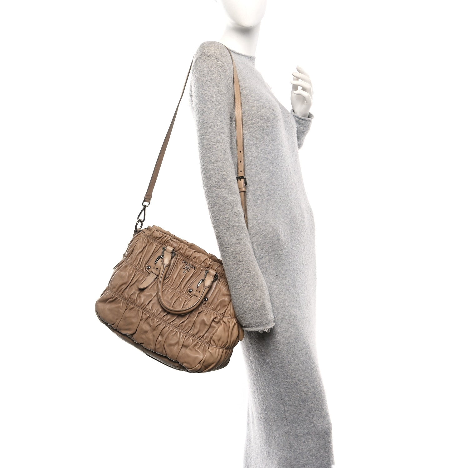 Prada Nappa Gaufre Shopping Satchel Visone 2 of 9