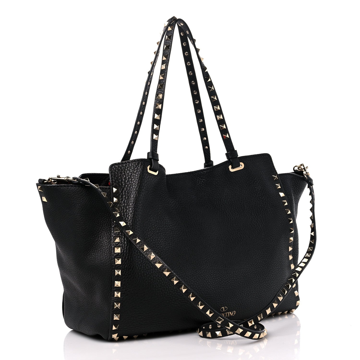 Valentino Garavani Pebbled Calfskin Medium Rockstud Tote Black 3 of 9