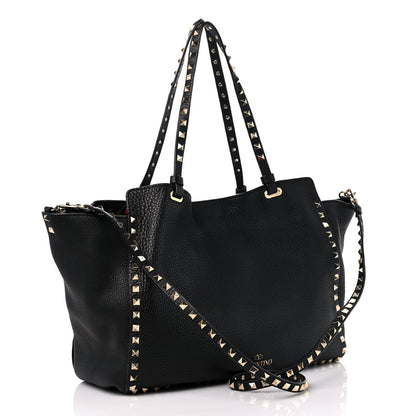 Valentino Garavani Pebbled Calfskin Medium Rockstud Tote Black 3 of 9