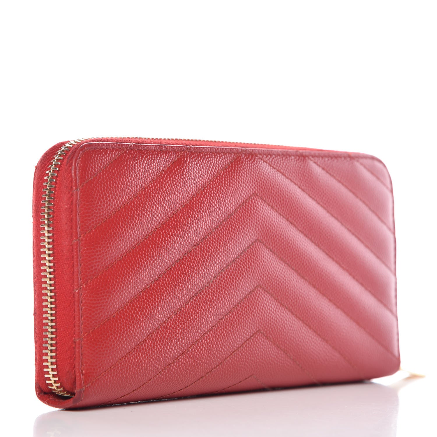 Saint Laurent Grain De Poudre Matelasse Chevron Monogram Zip Around Wallet Red 3 of 10