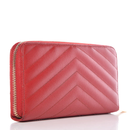 Saint Laurent Grain De Poudre Matelasse Chevron Monogram Zip Around Wallet Red 3 of 10