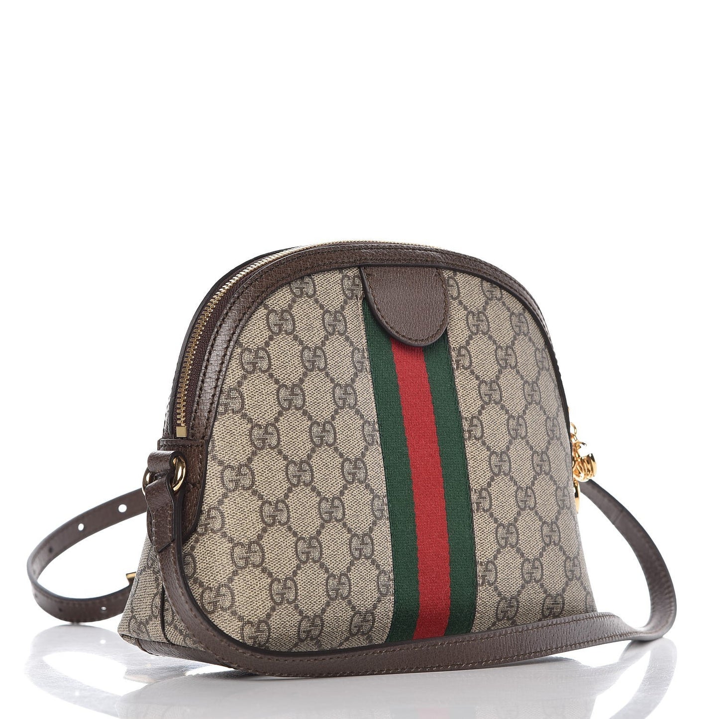 GG Supreme Monogram Textured Dollar Calfskin Web Small Ophidia Dome Shoulder Bag Beige Ebony New Acero