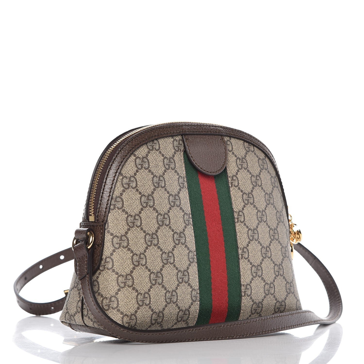 Gucci GG Supreme Monogram Textured Dollar Calfskin Web Small Ophidia Dome Shoulder Bag Beige Ebony New Acero 3 of 7