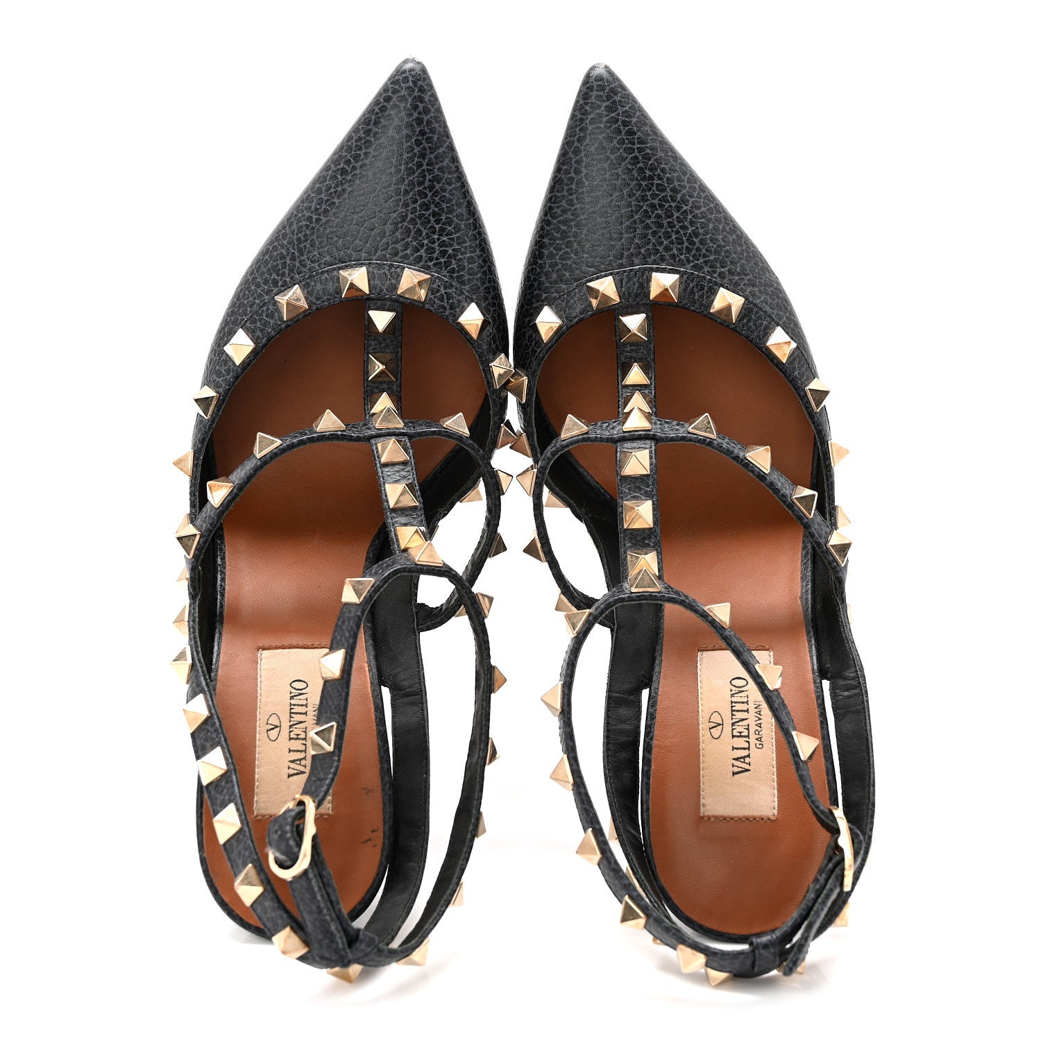 Valentino Garavani Pebbled Calfskin Rockstud Ankle Strap 100mm Pumps 37.5 Deep Denim 5 of 10