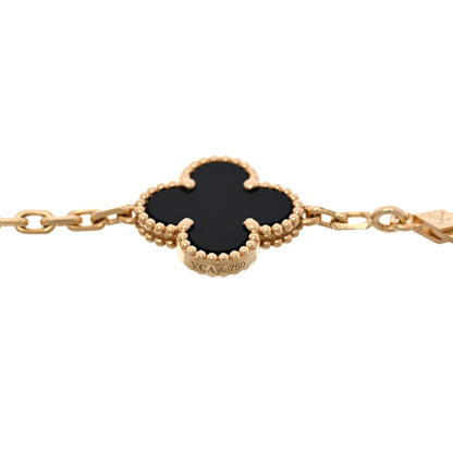 Van Cleef & Arpels 18K Yellow Gold Black Onyx 5 Motifs Vintage Alhambra Bracelet 4 of 5