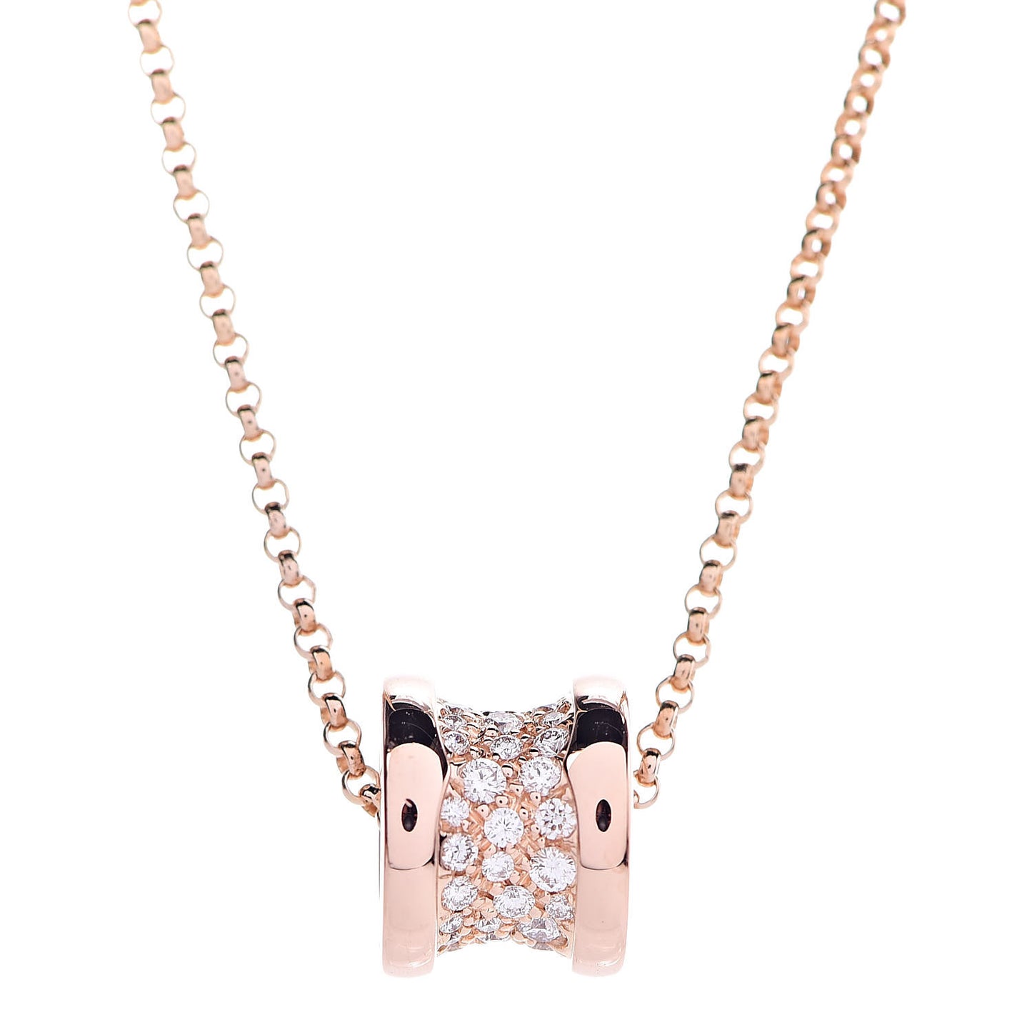 18K Rose Gold Diamond Small B.Zero1 Pave Pendant Necklace