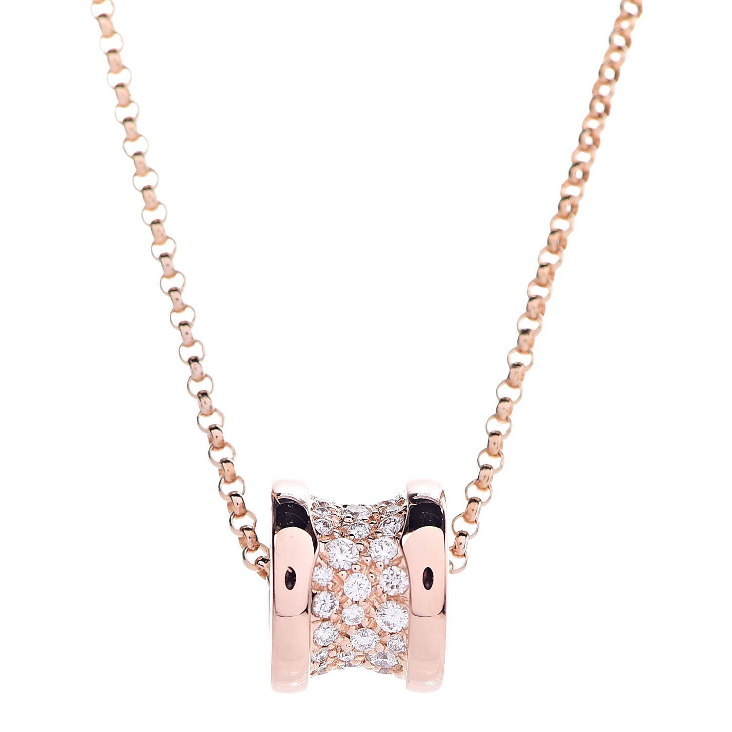 Bulgari 18K Rose Gold Diamond Small B.Zero1 Pave Pendant Necklace 4 of 8