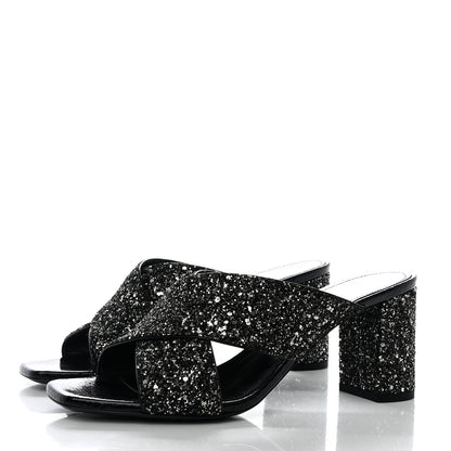 Saint Laurent SAINT LAURENT Glitter LouLou 70 Mule Sandals 39 Black 3 of 9