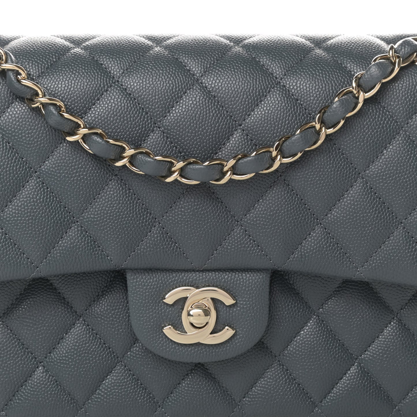 Caviar Quilted Medium Double Flap Dark Grey