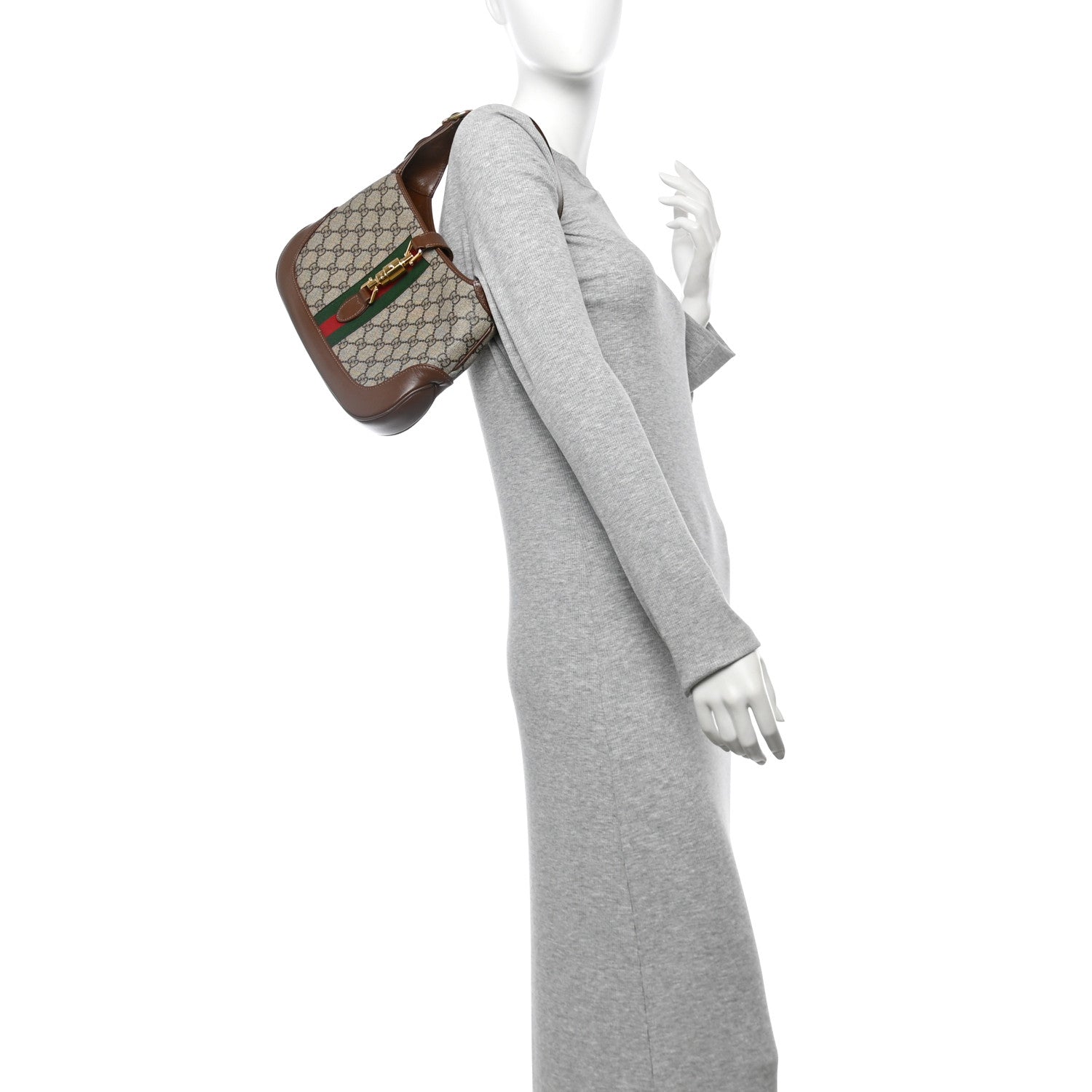 Gucci GG Supreme Monogram Azalea Calfskin Web Small Jackie 1961 Hobo Beige Ebony Brown Sugar 2 of 15