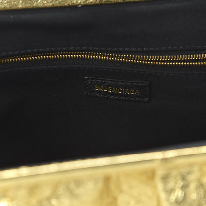 Balenciaga Metallic Textured Calfskin Logo XL Cloud Clutch Gold 8 of 9
