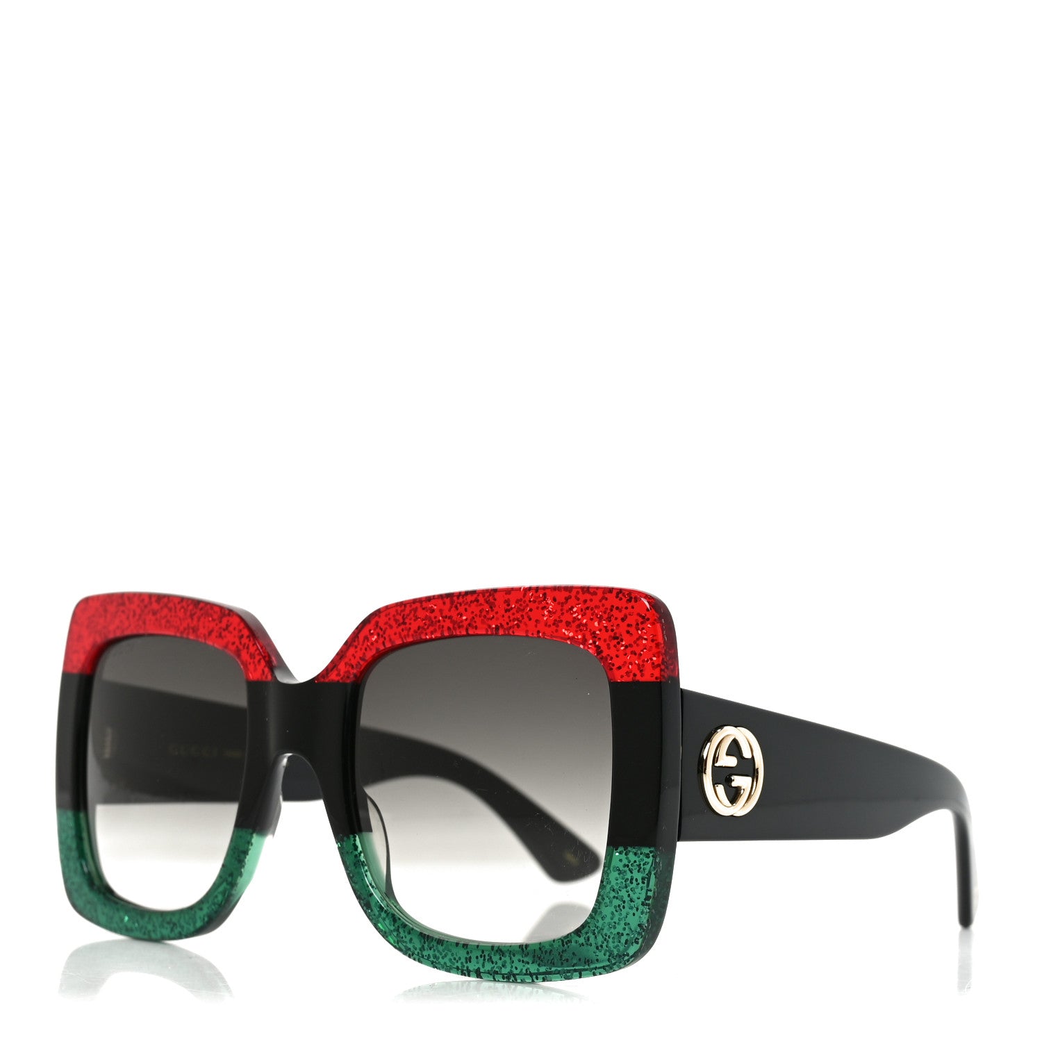 Gucci Acetate Square Frame Sunglasses GG0083S Glitter Red Black Green 1 of 7