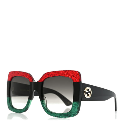 Gucci Acetate Square Frame Sunglasses GG0083S Glitter Red Black Green 1 of 7