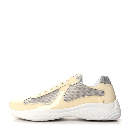 Prada Patent Mens America's Cup Patchwork Sneakers 9 Vanilla Silver 1 of 9