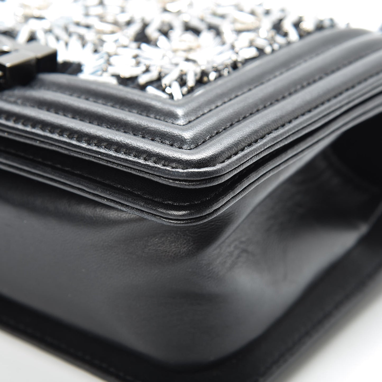 Lambskin Satin LED Metal Small Boy Flap Black