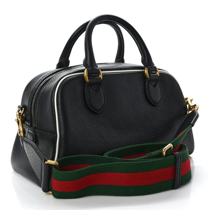 Gucci X ADIDAS Textured Dollar Calfskin Web Trefoil Logo Embossed Mini Bowling Bag Black Off White 3 of 12