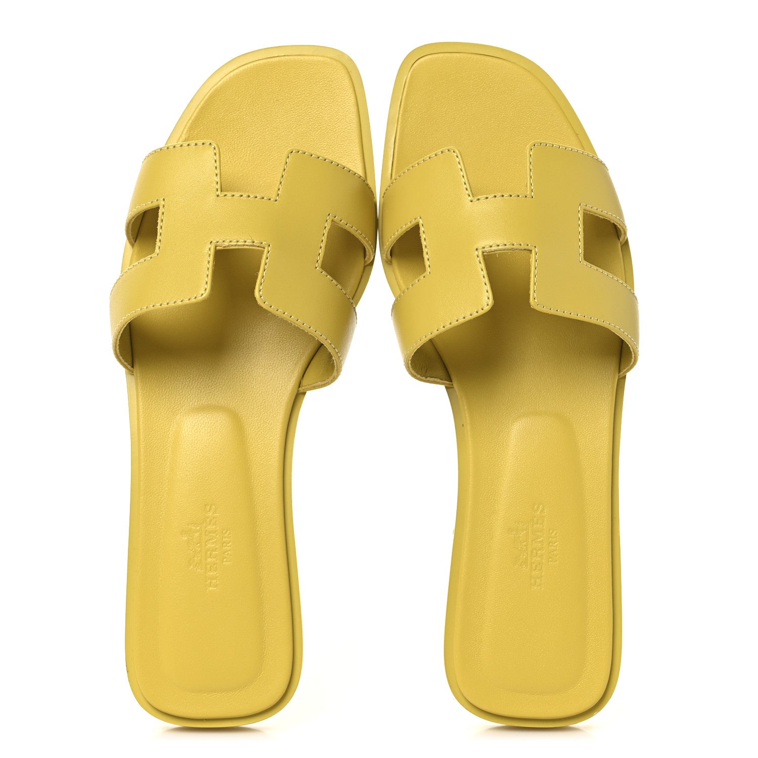 Hermes Box Calfskin Oran Sandals 36.5 Jaune Citron 2 of 9