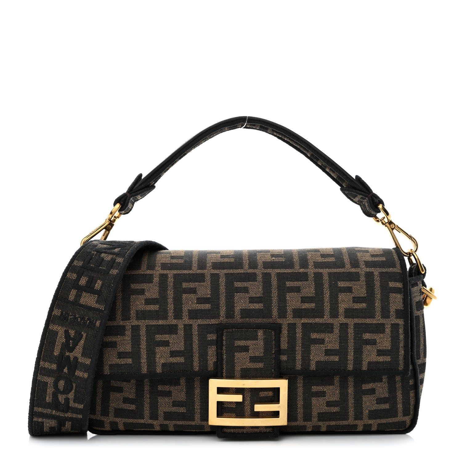 Fendi Fabric Jacquard FF 1974 Medium Baguette Tobacco Moro Black 1 of 11