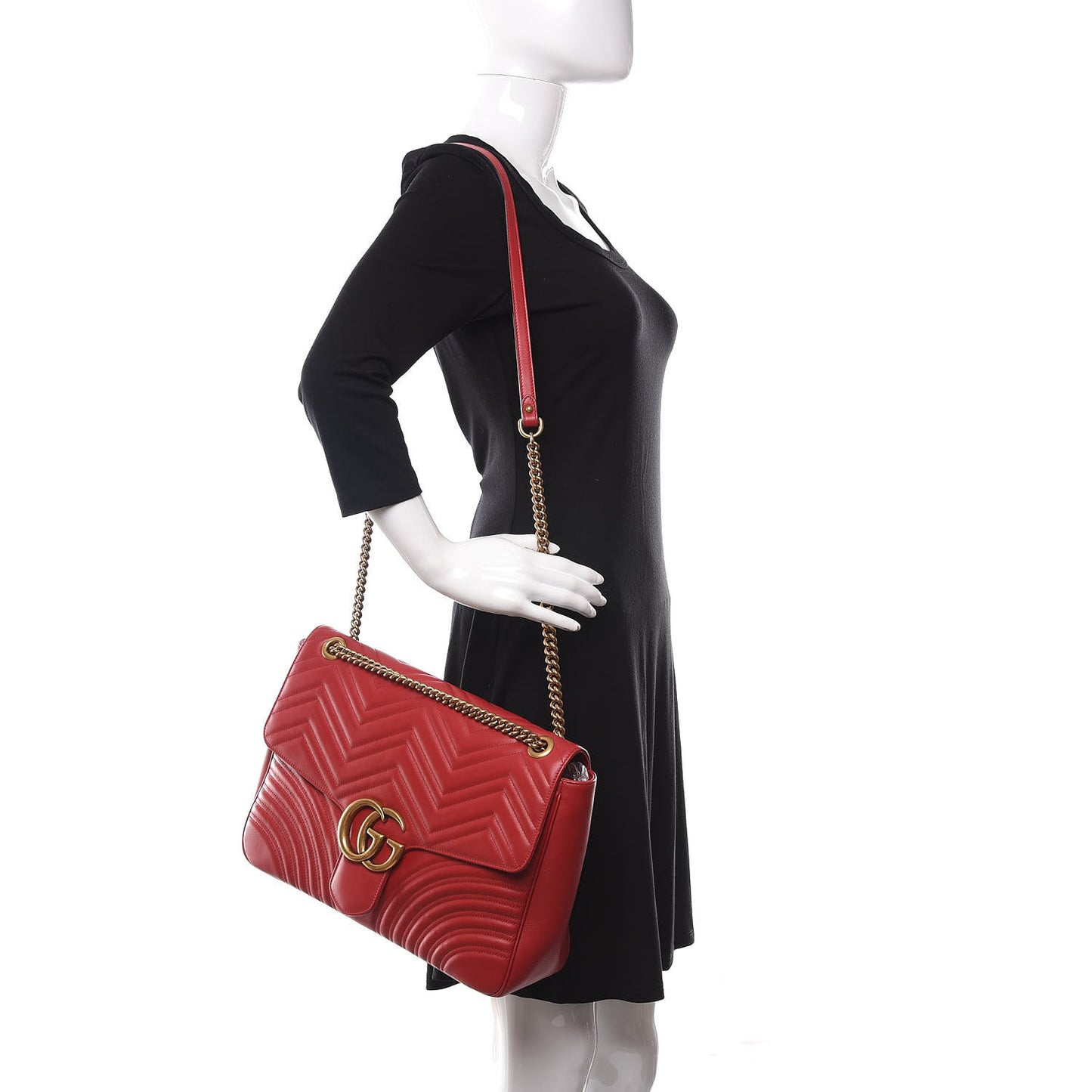 Calfskin Matelasse Large GG Marmont Shoulder Bag Hibiscus Red