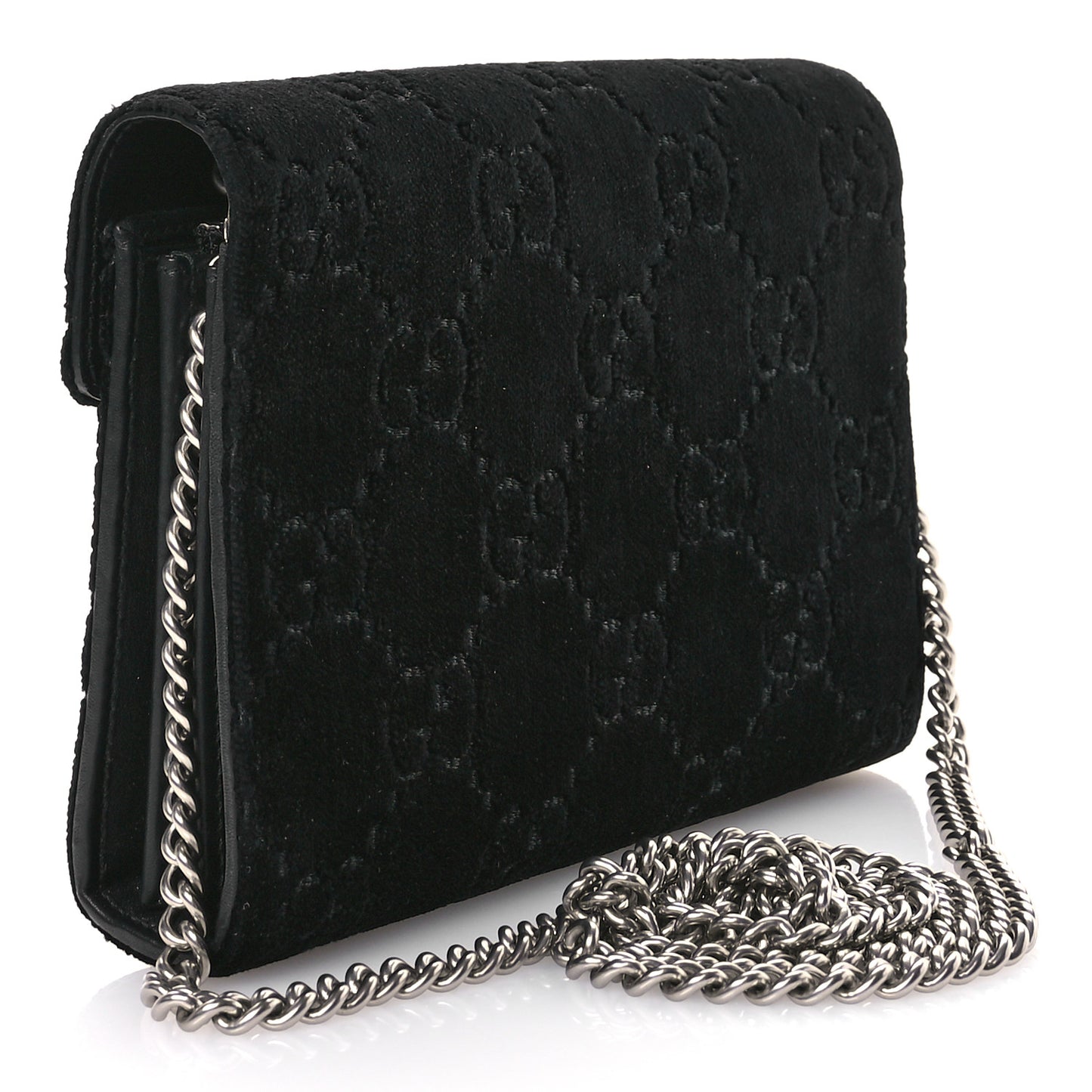 Velvet GG Monogram Mini Dionysus Chain Wallet Black Diamond