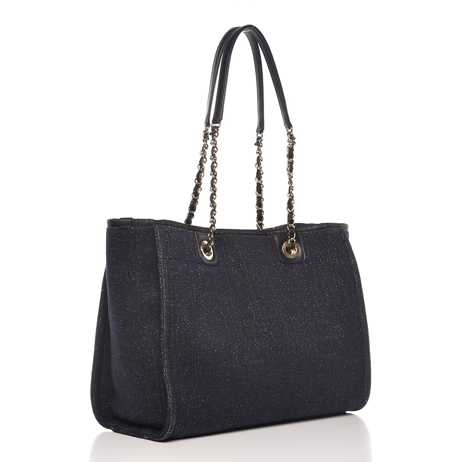 Chanel Lurex Canvas Small Deauville Tote Navy Blue Gold 3 of 10