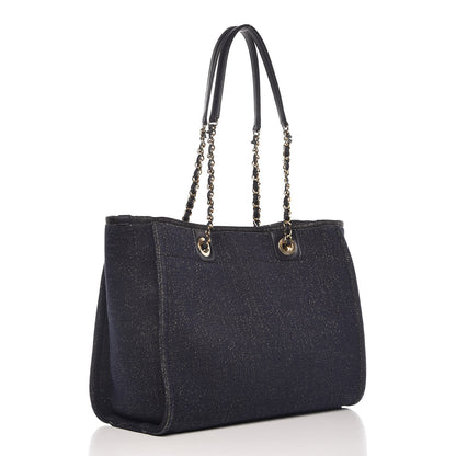 Chanel Lurex Canvas Small Deauville Tote Navy Blue Gold 3 of 10