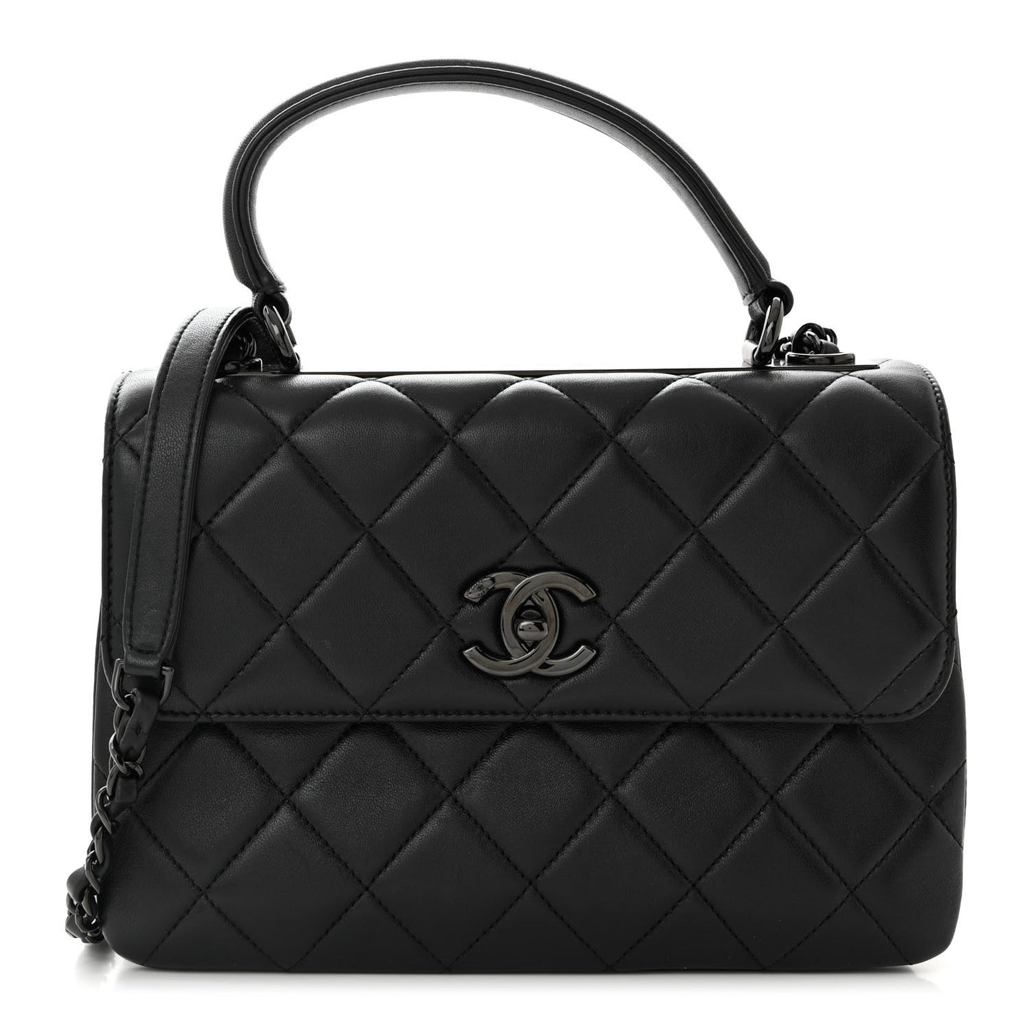 Lambskin Quilted Small Trendy CC Dual Handle Flap Bag So Black