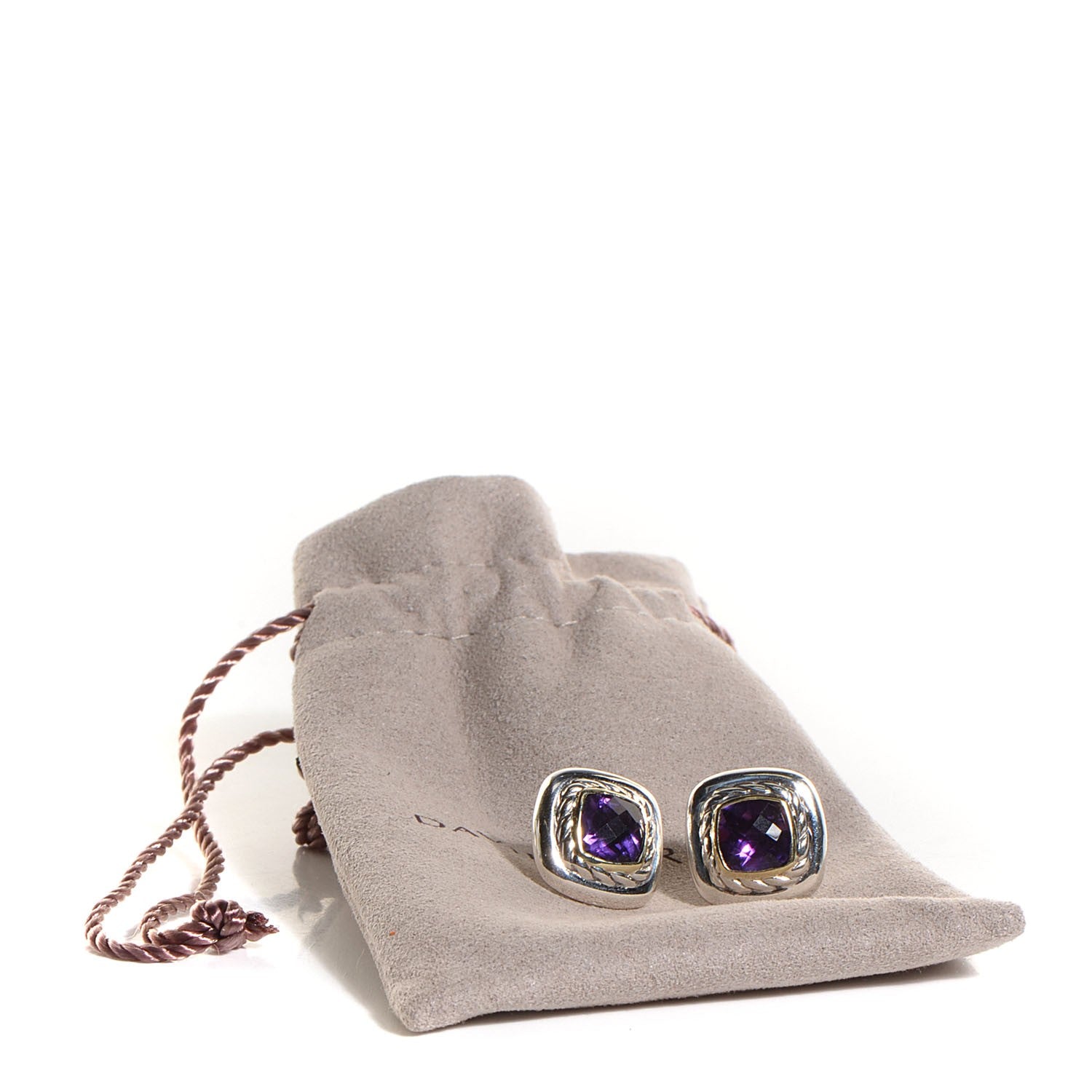 David Yurman Sterling Silver 18K Gold Amethyst 7mm Albion Earrings 5 of 5