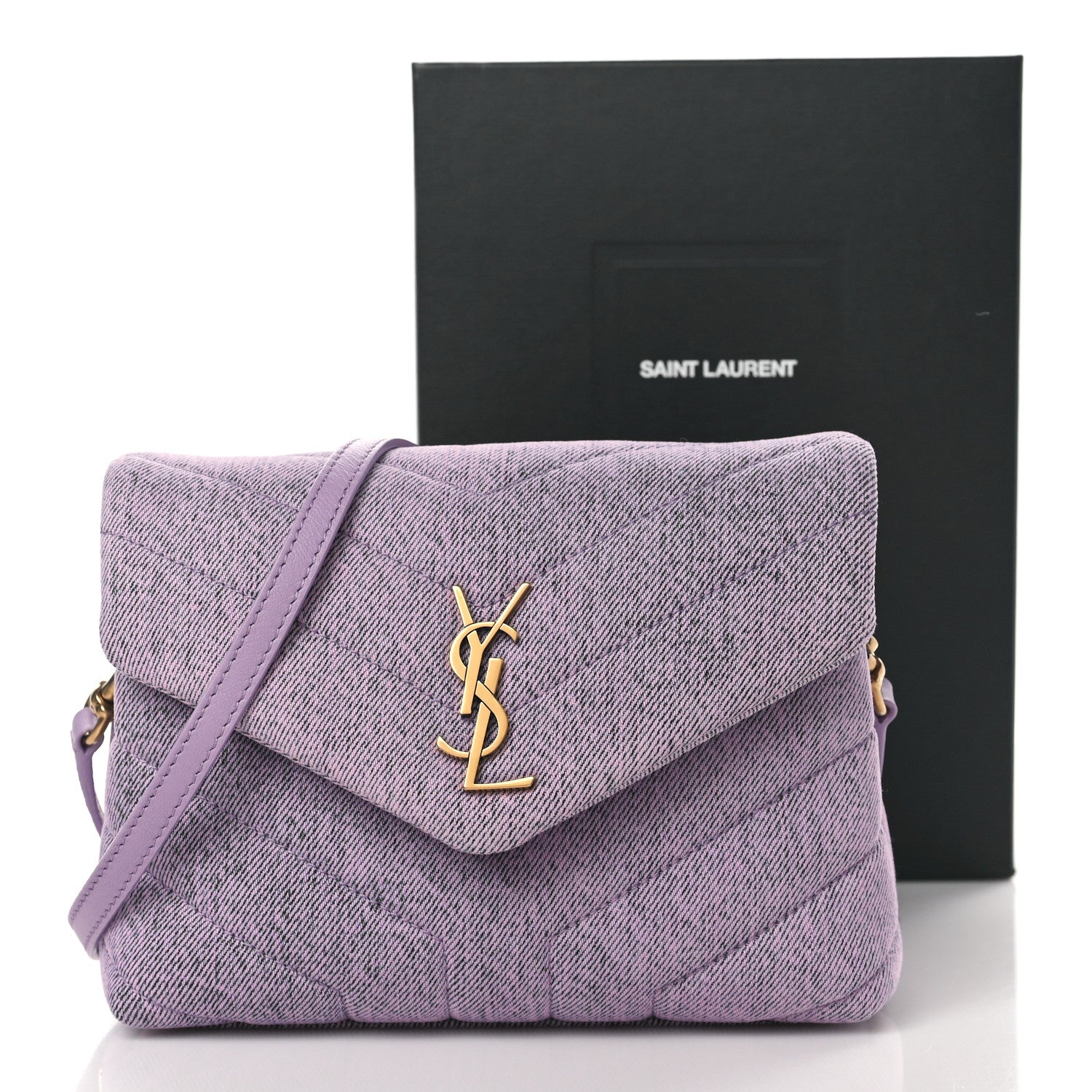 Saint Laurent Denim Y Quilted Monogram Toy Loulou Crossbody Bag Bleached Lilac 12 of 12