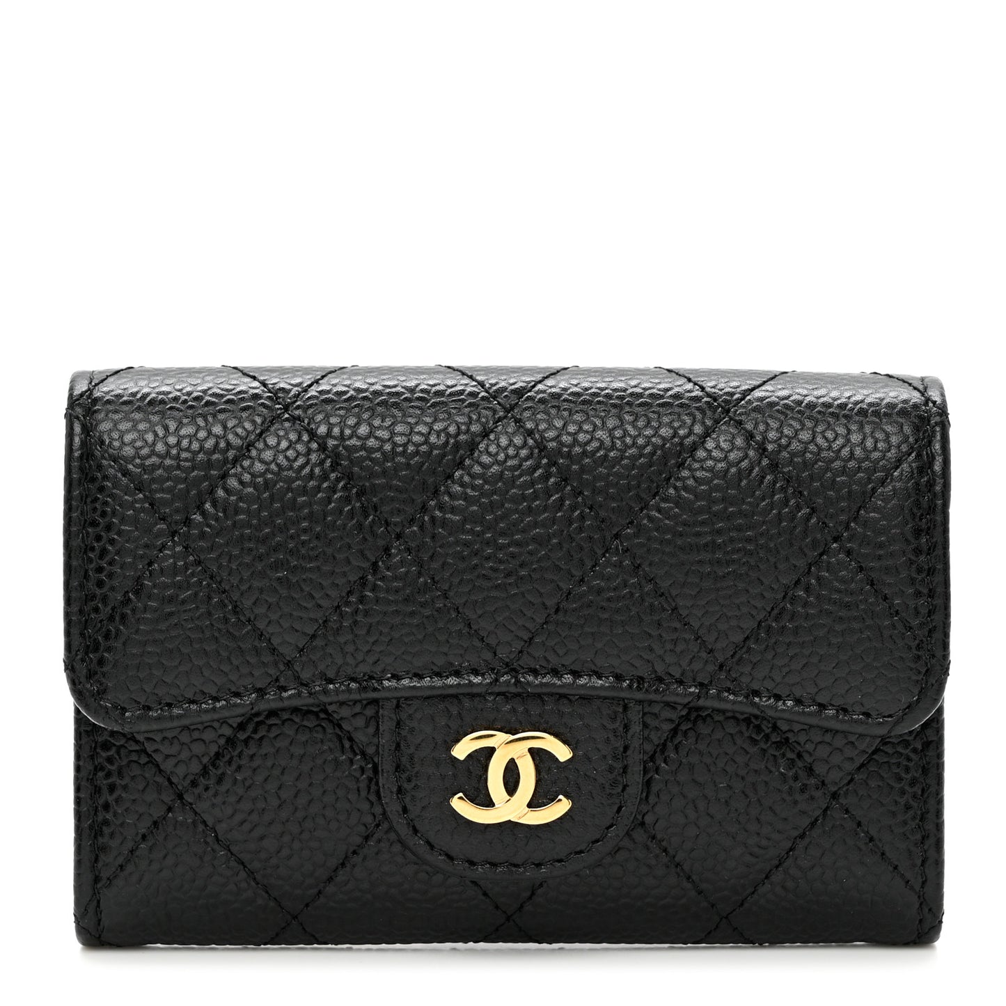 Caviar Quilted Flap Card Holder Black