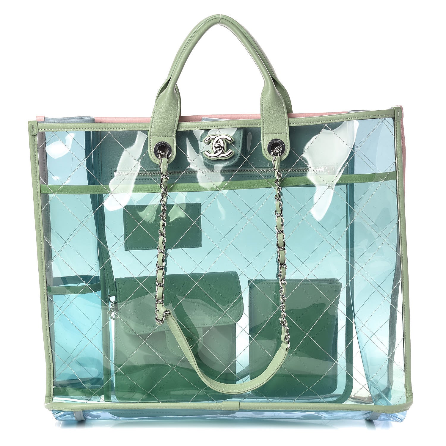 Chanel Lambskin PVC Quilted Large Coco Splash Shopping Bag Blue Green 1 of 10