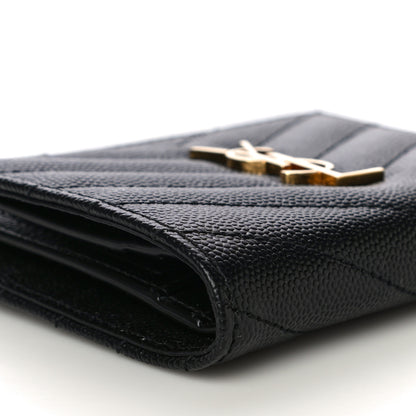 Saint Laurent Grain De Poudre Matelasse Chevron Monogram Zipped Card Case Black 8 of 10