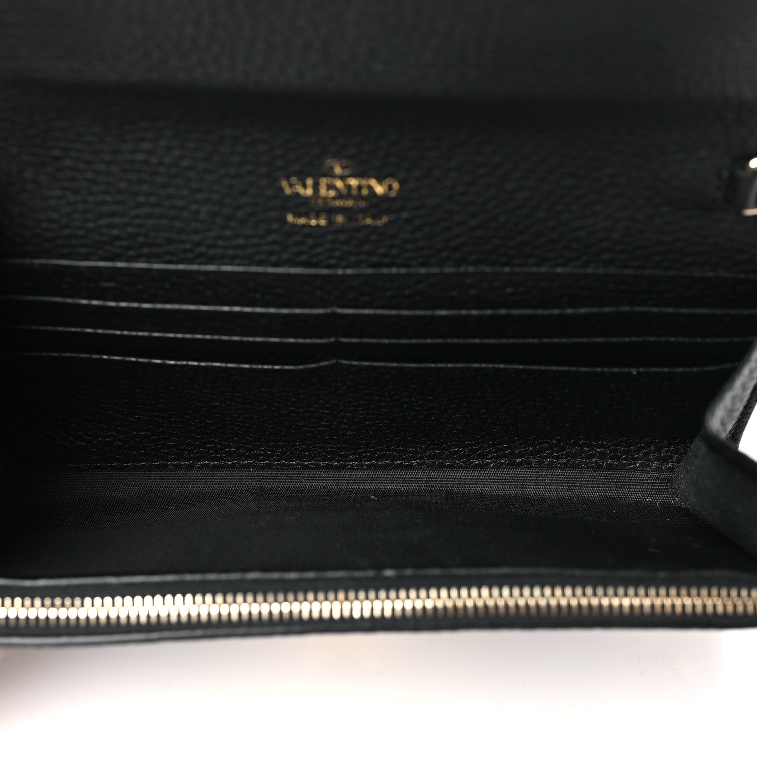 Valentino Garavani Pebbled Calfskin Rockstud Flip Lock Wallet On Chain Black 5 of 8